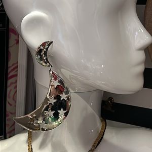 Vintage Large Silver Moons with Star Cut Outs-Boutique